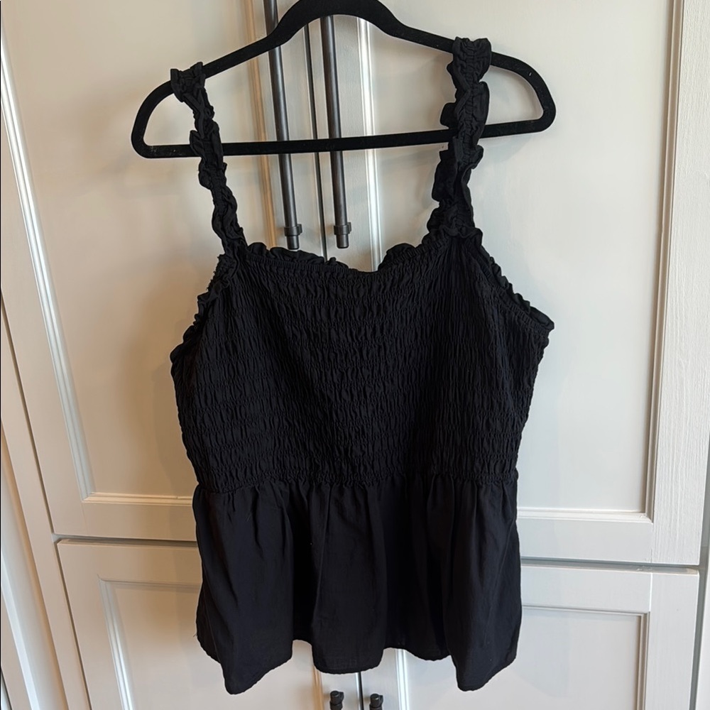 Black Smocked Ruffled Top